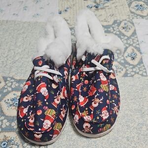 Festive Santa Slippers /Booties with White Fur Trim